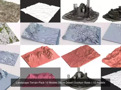 Landscape Terrain Pack 12 Models Stone Desert Outdoor Base 