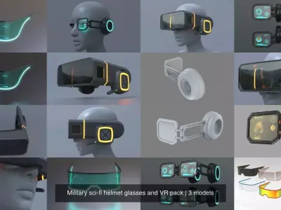 Military sci-fi helmet glasses and VR pack x3