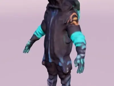 Futuristic character in a hooded jacket with glowing neon lines 3D model