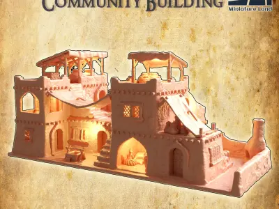 Desert Community Building Tabletop Terrain 28 MM  3D print model