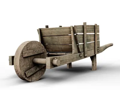 Wooden Wheelbarrow Low-poly 3D model