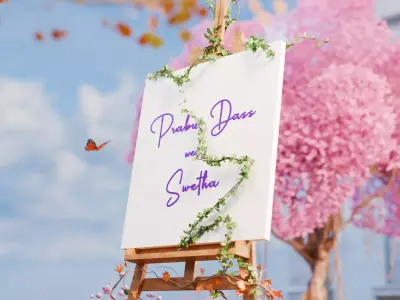 3D Floral Welcome Board in Garden Environment 3D model