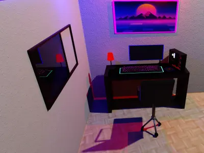 Gaming setup scene  Free 3D model