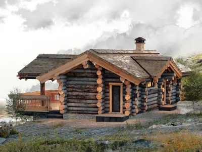 Log house-bathhouse Low-poly 3D model