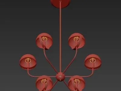 Wide Aged Brass 5 Light Chandelier 3D model