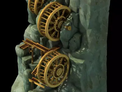 Cliffside - Waterwheel 02 3D model