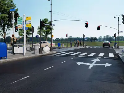 City street intersection scene   road section Low-poly 3D model