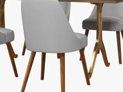 West elm Mid-Century Dining Chair and table 3D model