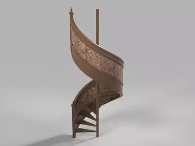 Reclaimed Wooden Panel Spiral Staircase Low-poly 3D model