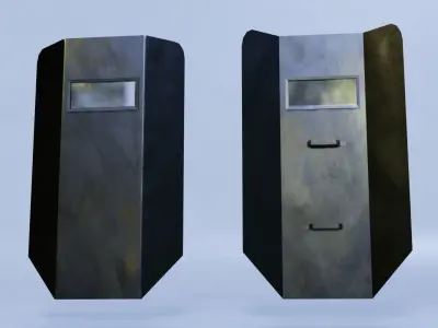 Shield metal tower with sky behind it Low-poly 3D model