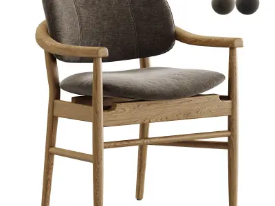 Bryson Modern Classic Beige Upholstered Whitewash  Arm Chair 3D model