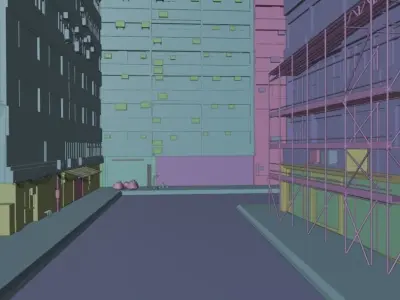 Cyberpunk back streets Low-poly 3D model