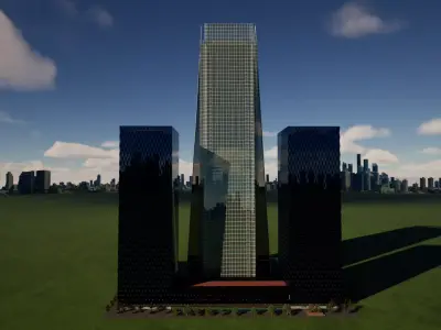 Office complex Financial district concept 3D architectural model Low-poly 3D model