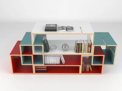 Dresser 4 bookcase with bookshelves 3D model