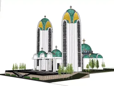 Architecture-Religion-God-Culture-Temple-0296 church with two... 3D model