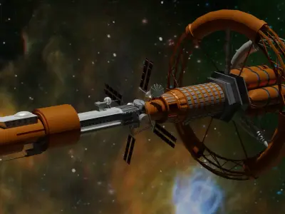 Spacecraft orange spaceship in space Low-poly 3D model
