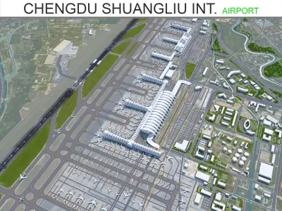 Chengdu Shuangliu International Airport 15km Low-poly 3D model