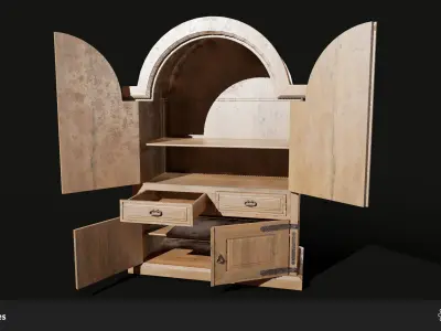 Old Wardrobe Modular Set Low-poly 3D model