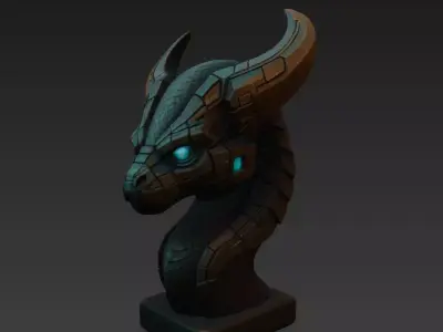 Cyber Serpent Totem - Stylized Sci-Fi Fantasy Creature Sculpture 3D model
