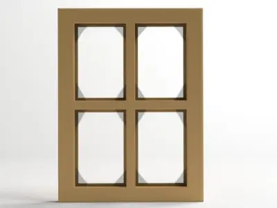 Window 1 wooden door with four glass panes 3D model