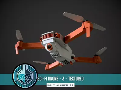 Low Poly Sci-Fi Drone - 3 -  Textured Low-poly 3D model