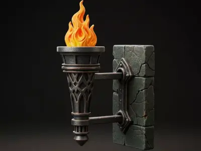 Fantasy Wall Torch Miniature Medieval RPG Prop 3D model
