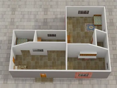 LOW POLY BUILDING 1 house with tile roof Low-poly 3D model