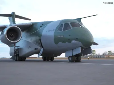  Embraer C 390 Millennium Military Aircraft Camo Rigged for Cinema 4D 