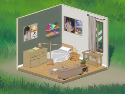 Anime Style Isometric Room 3D model