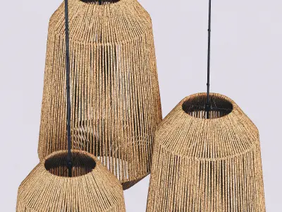 Lamp wood rotang wicker barrel n3 3D model