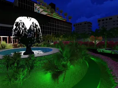 Hotel building with lot of greenery Low-poly 3D model