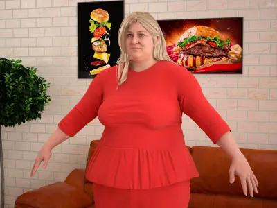  Plus Size Female in Red Dress Rigged 