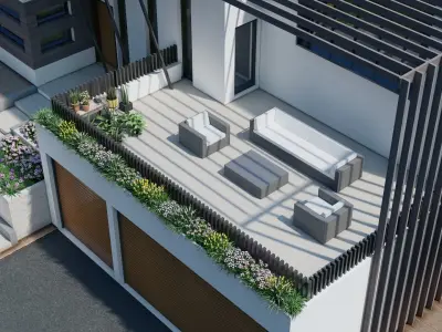 3D Storey House with Swimming Pool and Garage 3D model