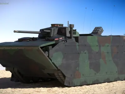  Amphibious Armored Carrier Camouflage Green Rigged for Maya 