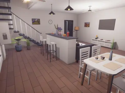 Low Poly House Interior and Exterior Low-poly 3D model