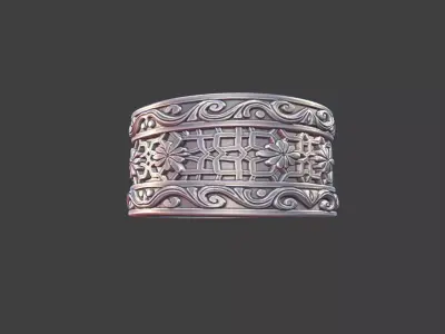 Geometric Ornate Ring Silver Jewelry 3D Model 3D print model