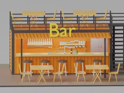 Cartoon Container Bar Low Poly 3D model