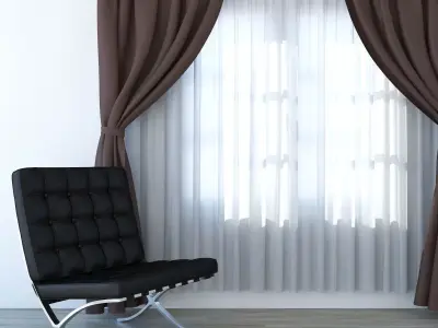 Brown and White Curtains 3D model