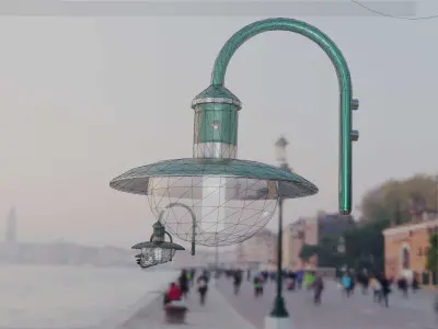  Street Light -7- Moss Green Version - For Walls Low-poly 3D model