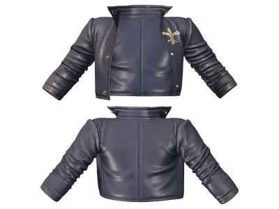 Navy Leather Cropped Jacket Strapless Shorts Dress Outfit Low-poly 3D model