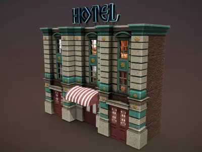 Urban City Hotel Low-poly 3D model