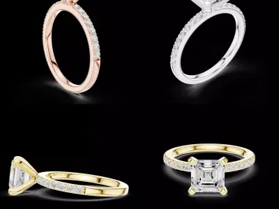 Asscher Cut Pave Solitaire Ring 3D STL Model 3D print model