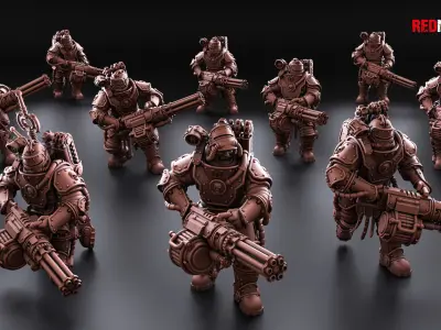 Solar Guard - Squad with Power Axes and Rotor Cannons 3D print model