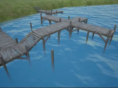 Modular Lowpoly Wooden Dock Parts Low-poly 3D model