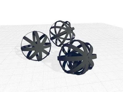 Wood and Metal Spheres Sculpture Set 3D model