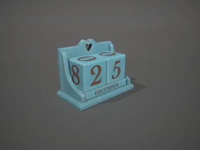 Light Blue Perpetual Wooden Block Calendar Low-poly 3D model