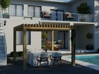 Blender Pool Villa Scene 3D model