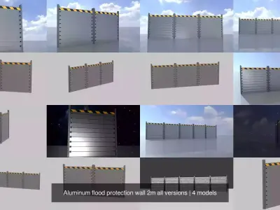 Aluminum flood protection wall 2m all versions 3D Model Pack
