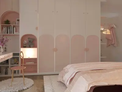 Charming Whimsical Girls Bedroom Kids Room Scene Free 3D model