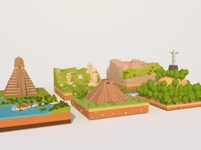 Cartoon Low Poly South America Landmarks Pack  Low-poly 3D model